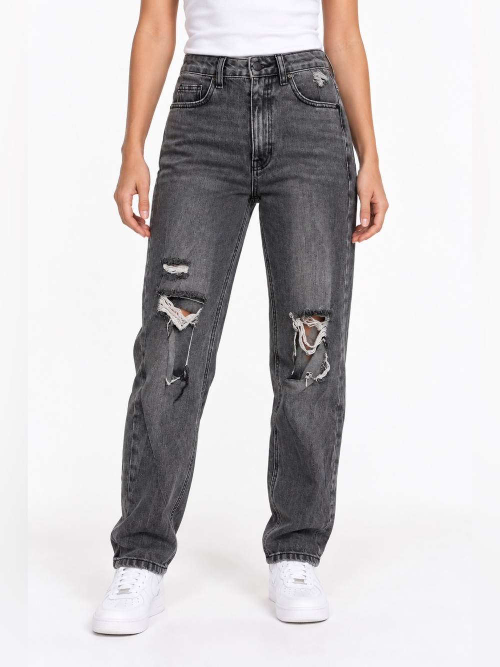 PacSun 90s Boyfriend Jeans Womens 24 Washed Black Distressed Ripped Denim